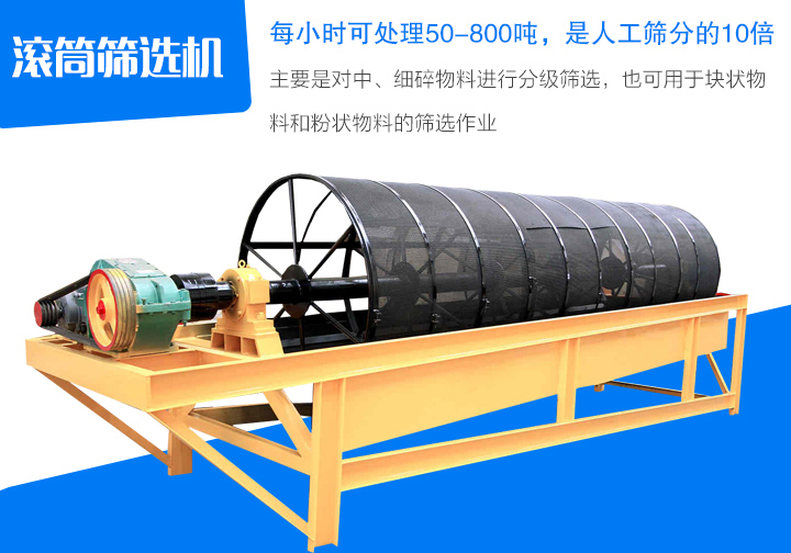 滚筒筛选机主要是对中、细碎物料进行分级筛选,也可用于块状物 料和粉状物料的筛选作业